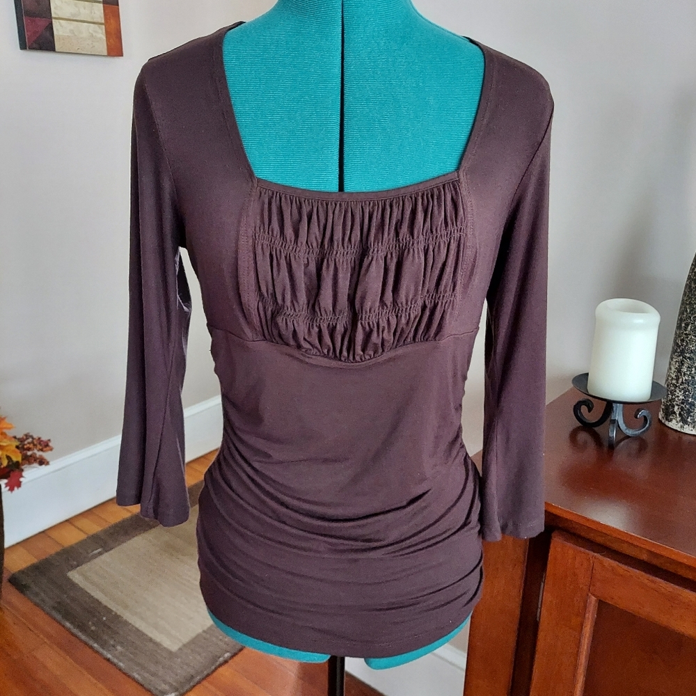 Sami & Jo Rayon Ruched Brown Top Women's S